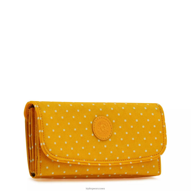 Kipling miękka żółta kropka dla obu płci portfel na zatrzaski z nadrukiem pieniędzy PXR6L310