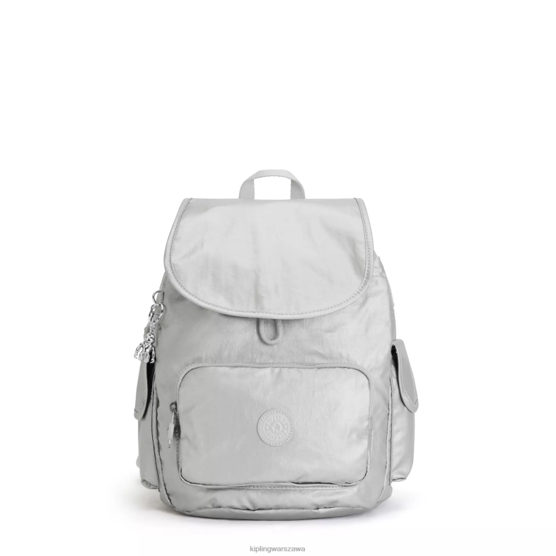 Kipling jasny metaliczny dla obu płci mały metalowy plecak city pack PXR6L380