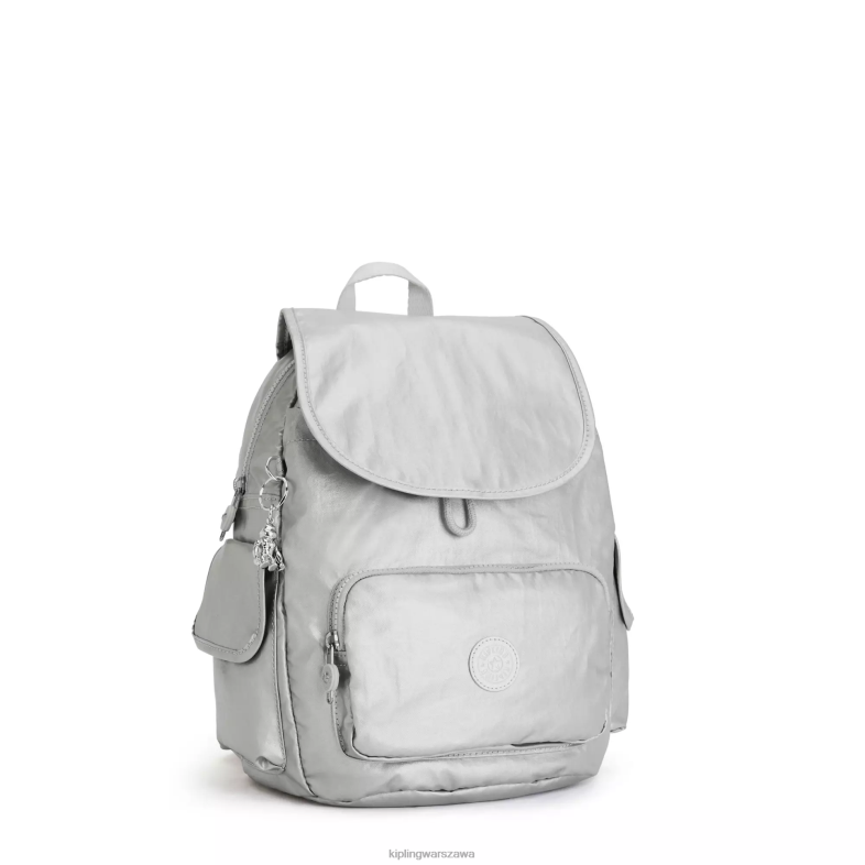 Kipling jasny metaliczny dla obu płci mały metalowy plecak city pack PXR6L380