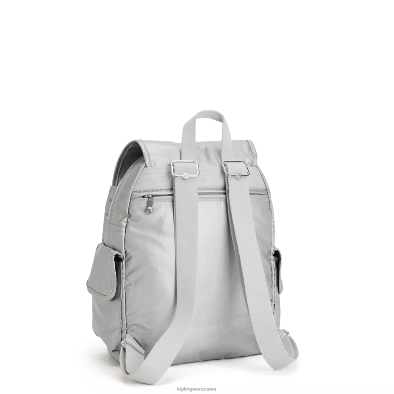 Kipling jasny metaliczny dla obu płci mały metalowy plecak city pack PXR6L380