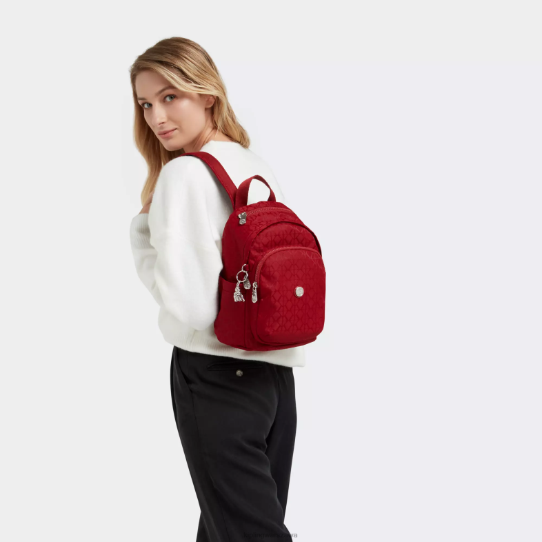 Kipling podpis czerwony dla obu płci mini plecak Delia PXR6L387