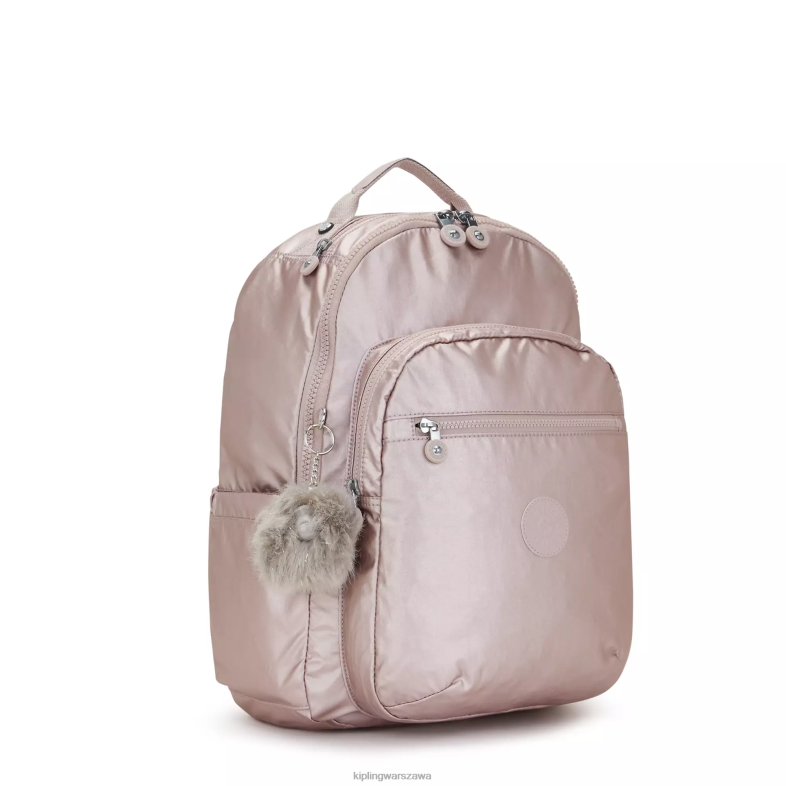 Kipling metaliczna róża dla obu płci Seoul duży metalowy plecak na laptopa 15 cali PXR6L461