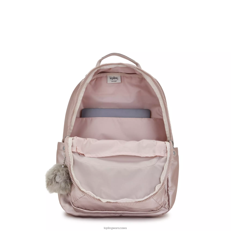 Kipling metaliczna róża dla obu płci Seoul duży metalowy plecak na laptopa 15 cali PXR6L461