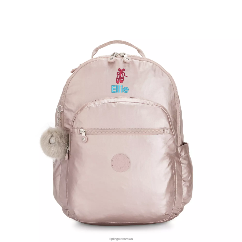 Kipling metaliczna róża dla obu płci Seoul duży metalowy plecak na laptopa 15 cali PXR6L461