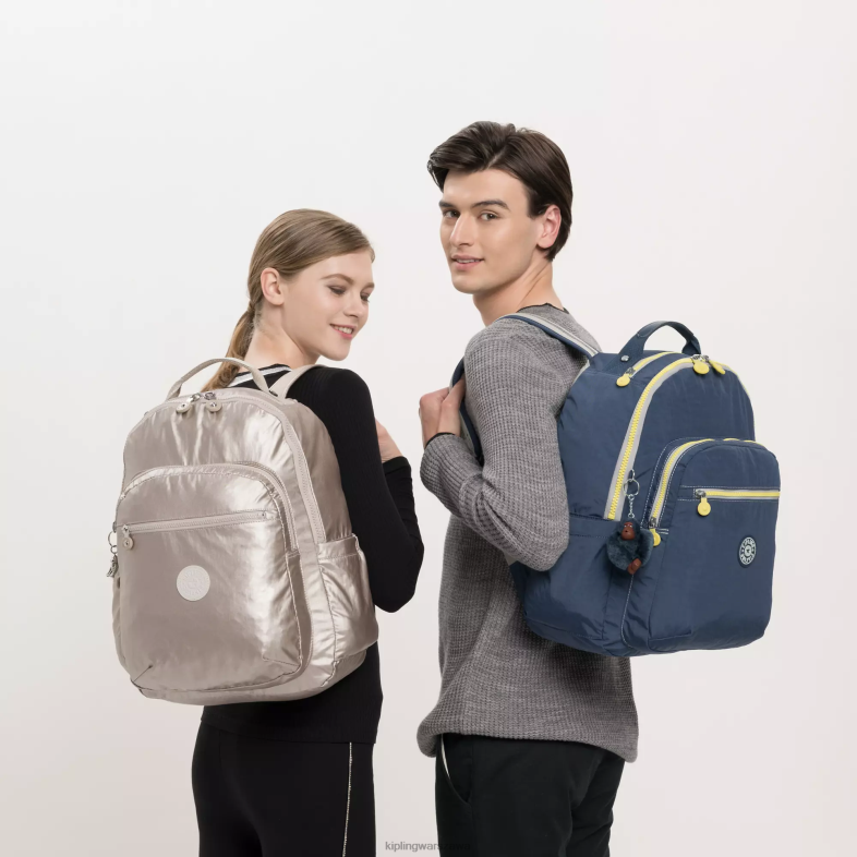 Kipling metaliczny blask dla obu płci Seoul duży metalowy plecak na laptopa 15 cali PXR6L503