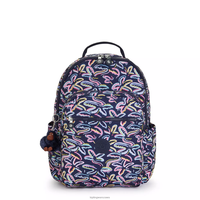 Kipling nadruk palmowej fiesty dla obu płci Seoul plecak na laptopa 15\" z dużym nadrukiem PXR6L466