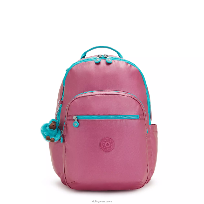 Kipling świeży różowy metalik dla obu płci Seoul duży metalowy plecak na laptopa 15 cali PXR6L459