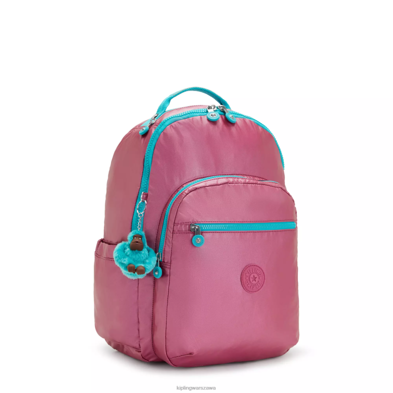 Kipling świeży różowy metalik dla obu płci Seoul duży metalowy plecak na laptopa 15 cali PXR6L459