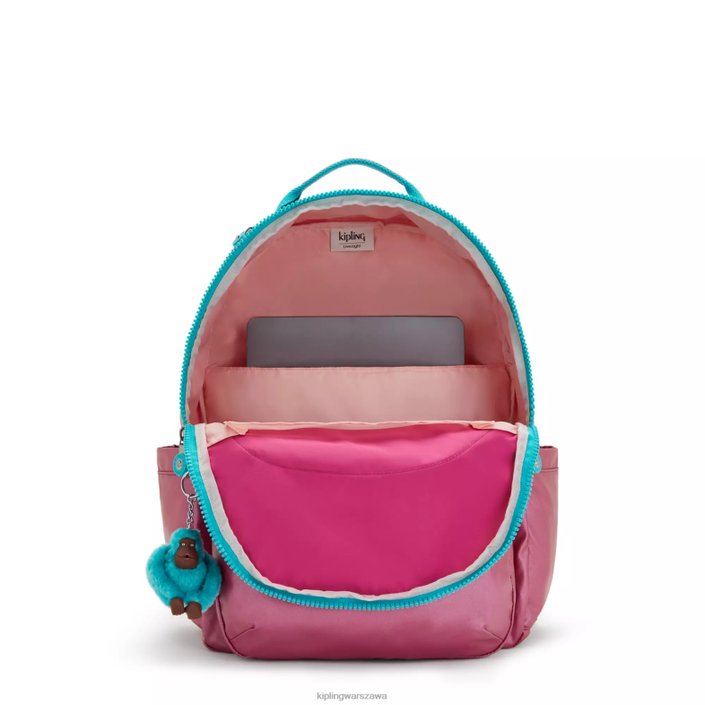 Kipling świeży różowy metalik dla obu płci Seoul duży metalowy plecak na laptopa 15 cali PXR6L459