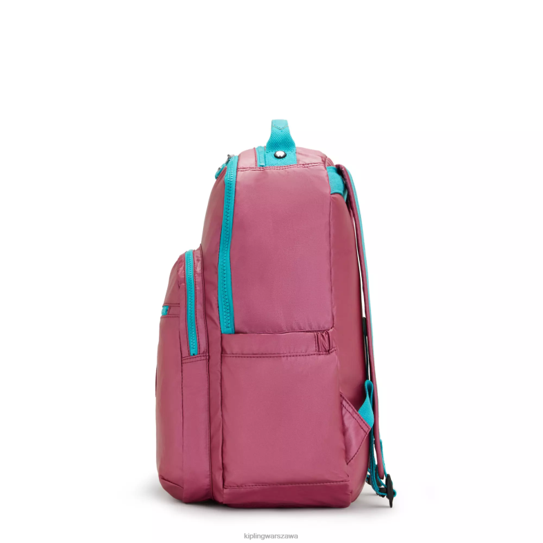 Kipling świeży różowy metalik dla obu płci Seoul duży metalowy plecak na laptopa 15 cali PXR6L459