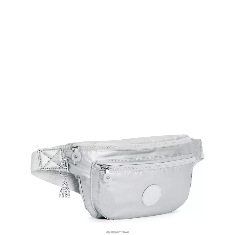 Kipling jasny metaliczny dla obu płci yaseminaextra duża metalowa saszetka biodrowa PXR6L284