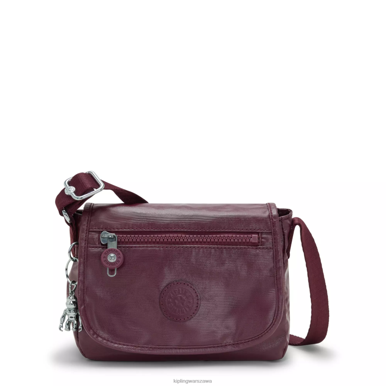Kipling bordowy lakier dla obu płci sabianmetallic mini torebka na ramię PXR6L99