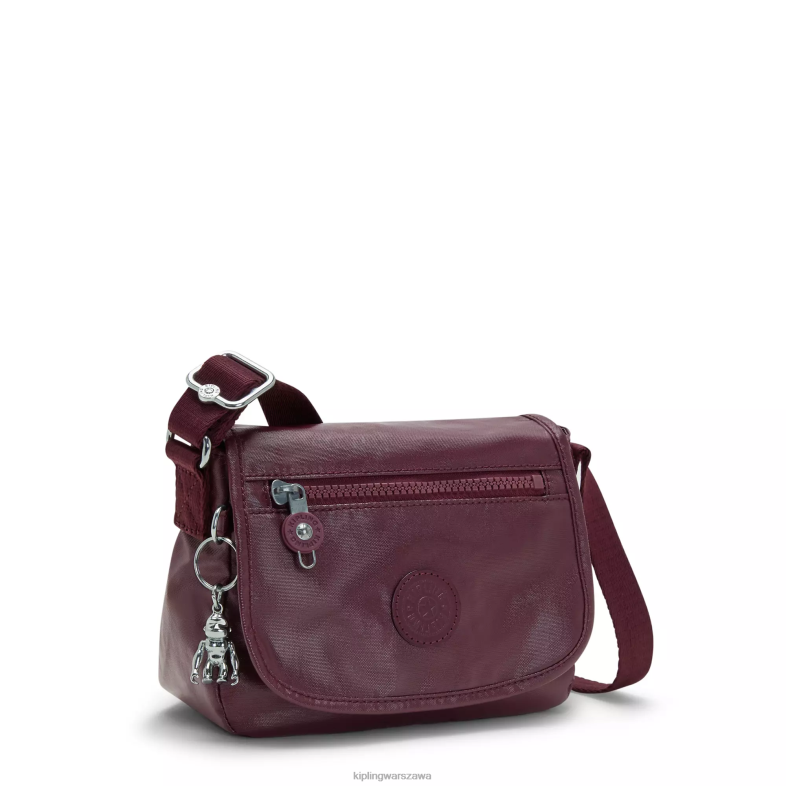 Kipling bordowy lakier dla obu płci sabianmetallic mini torebka na ramię PXR6L99