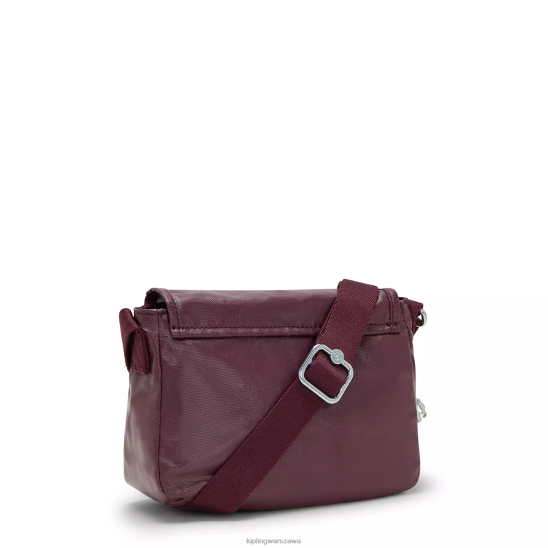 Kipling bordowy lakier dla obu płci sabianmetallic mini torebka na ramię PXR6L99
