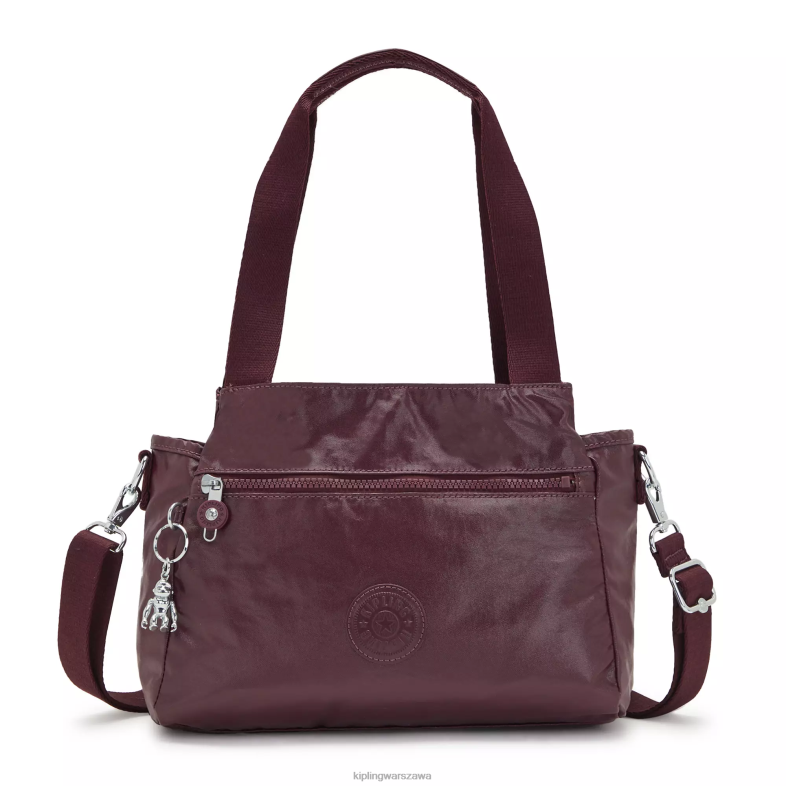 Kipling bordowy lakier dla obu płci elysiametalowa torba na ramię PXR6L203