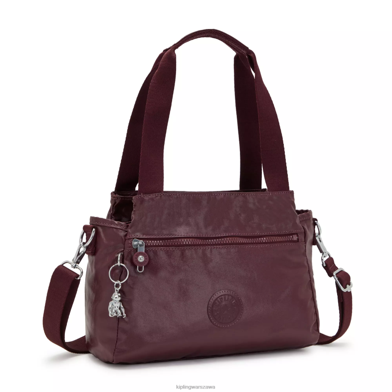 Kipling bordowy lakier dla obu płci elysiametalowa torba na ramię PXR6L203