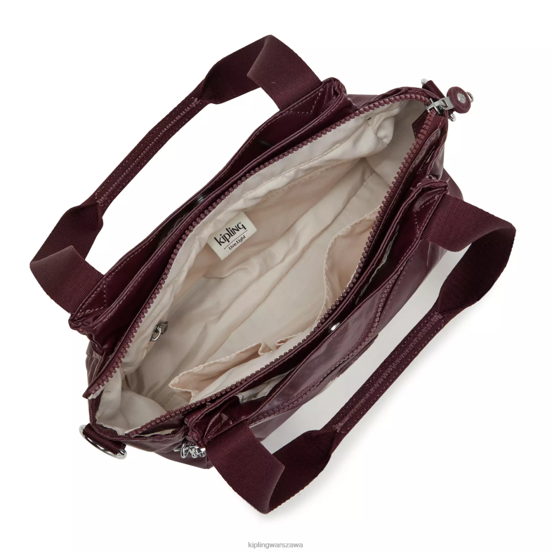 Kipling bordowy lakier dla obu płci elysiametalowa torba na ramię PXR6L203