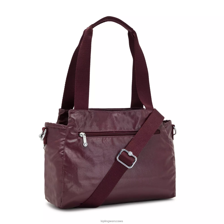 Kipling bordowy lakier dla obu płci elysiametalowa torba na ramię PXR6L203