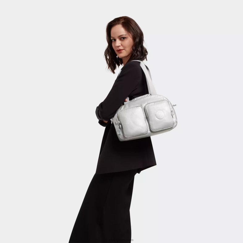 Kipling jasny metaliczny dla obu płci Fajna torba na ramię Defeametallic PXR6L206